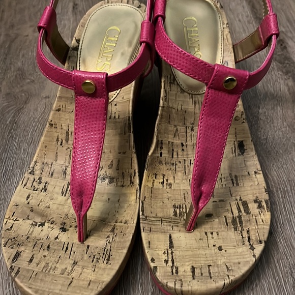 Bright Pink Chaps Wedge Thong Sandals size 7 - Picture 3 of 6